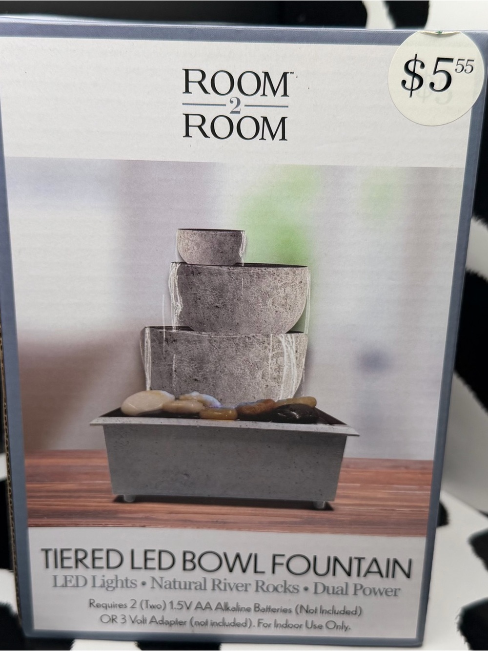ROOM 2 ROOM Tiered LED Bowl Fountain - Stone Gray Finish w/ River Rocks